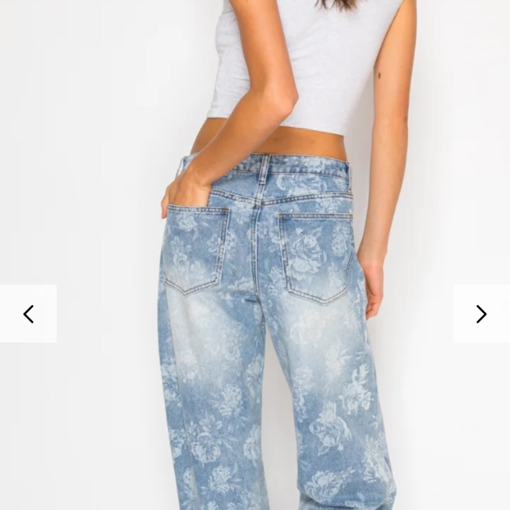 Cali 1850 Floral Patterned Light Blue Wide Leg Jeans - Picture 3 of 7